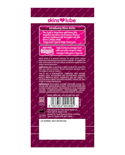 Skins Excite Water Based Lubricant - 5 ml Foil | Creative Conceptions Lubricants Skins Excite Water Based Lubricant - 5 ml Foil | Creative Conceptions Lubricants